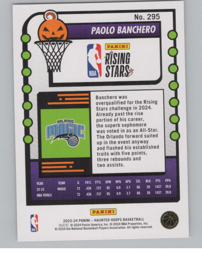 2023-24 Panini Haunted Hoops Orange #295 Paolo Banchero RS V98629 Image 2