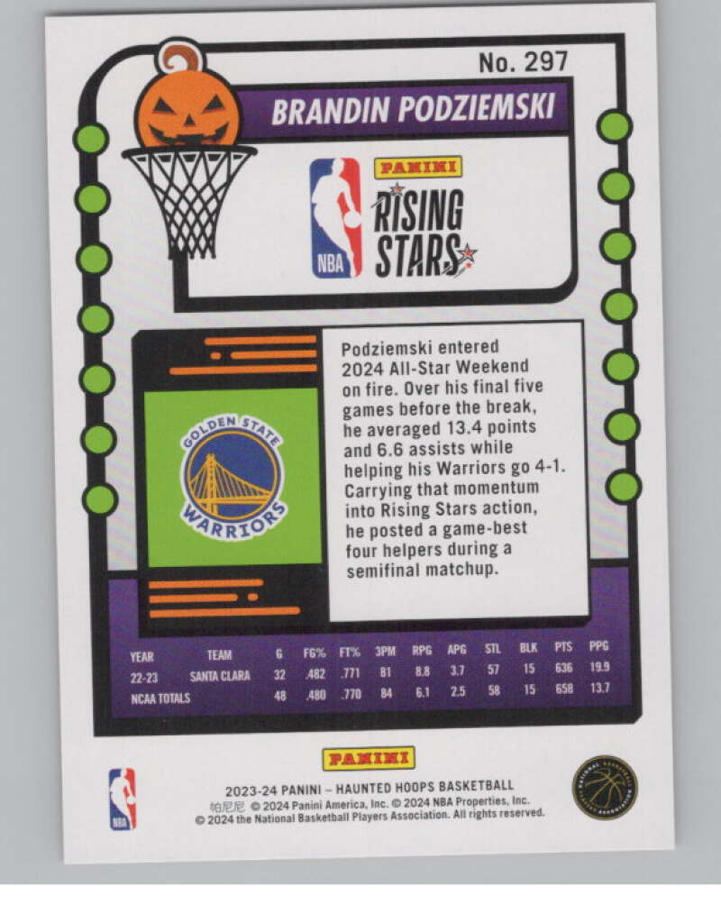 2023-24 Panini Haunted Hoops Orange #297 Brandin Podziemski RS V98630 Image 2