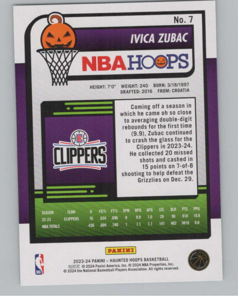 2023-24 Hoops Haunted Hoops Slime #7 Ivica Zubac V98632 Image 2