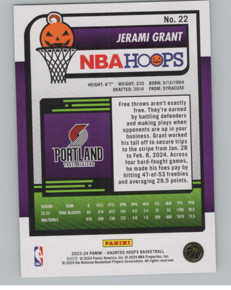2023-24 Hoops Haunted Hoops Slime #22 Jerami Grant V98635 Image 2