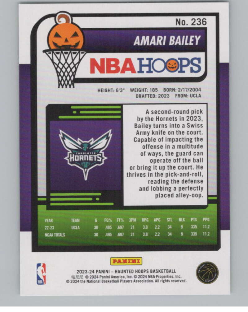 2023-24 Hoops Haunted Hoops Slime #236 Amari Bailey V98653 Image 2