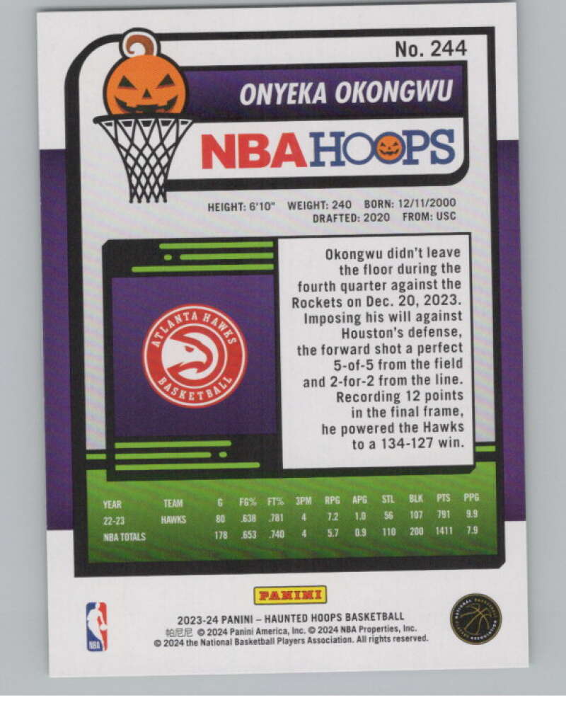 2023-24 Hoops Haunted Hoops Slime #244 Onyeka Okongwu V98655 Image 2