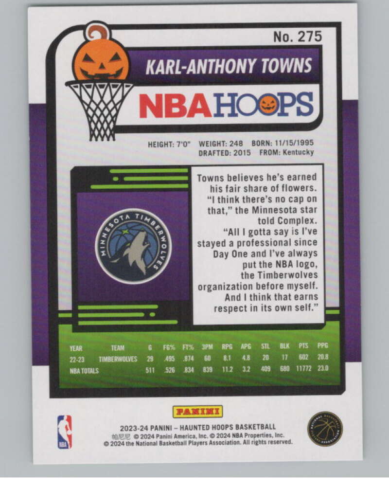 2023-24 Hoops Haunted Hoops Slime #275 Karl-Anthony Towns V98656 Image 2