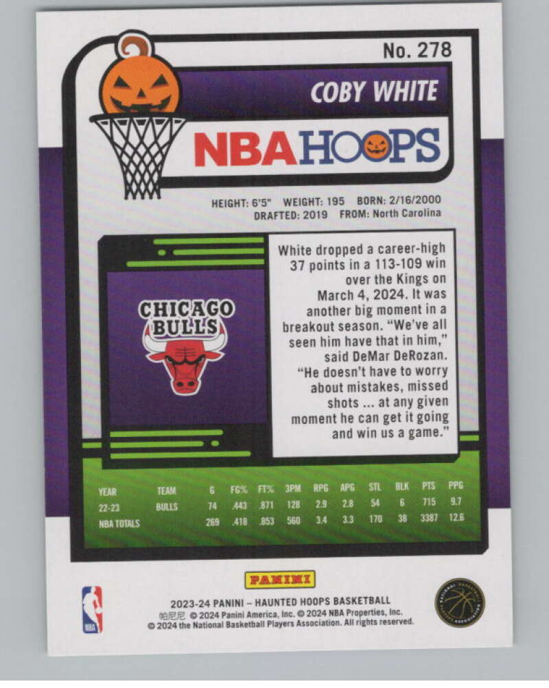 2023-24 Hoops Haunted Hoops Slime #278 Coby White V98658 Image 2