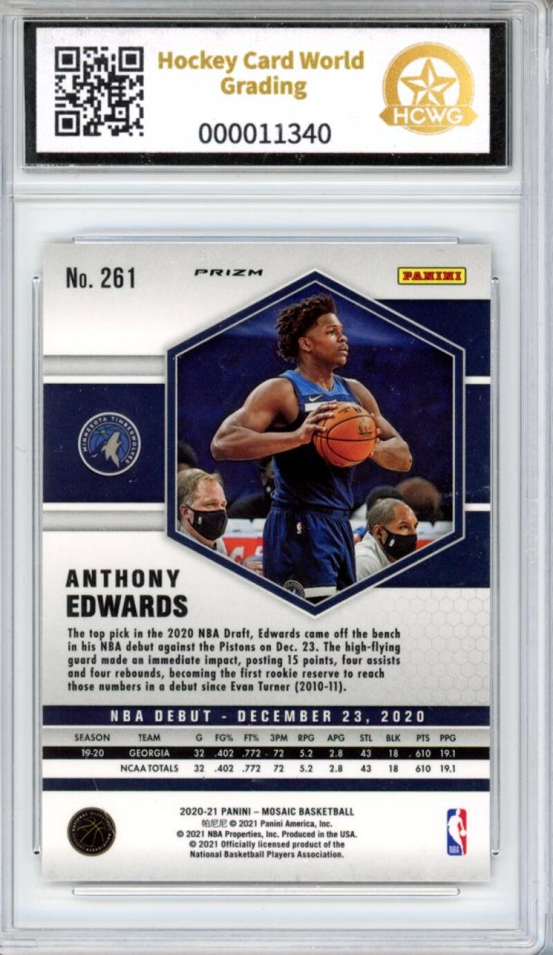 2020-21 Panini Mosaic Reactive Yellow #261 Anthony Edwards Rookie HCWG 9 Image 2