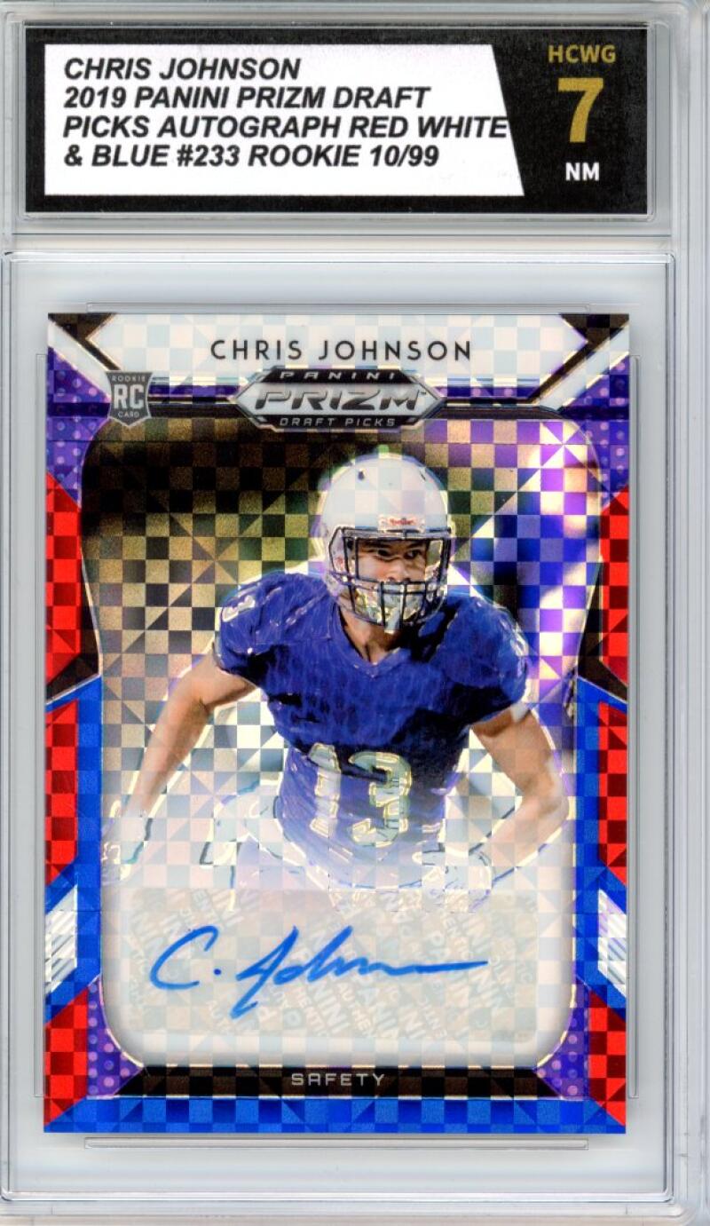 2019 Prizm Draft Picks Autograph Red White Blue #233 Chris Johnson /99 RC HCWG 7 Image 1