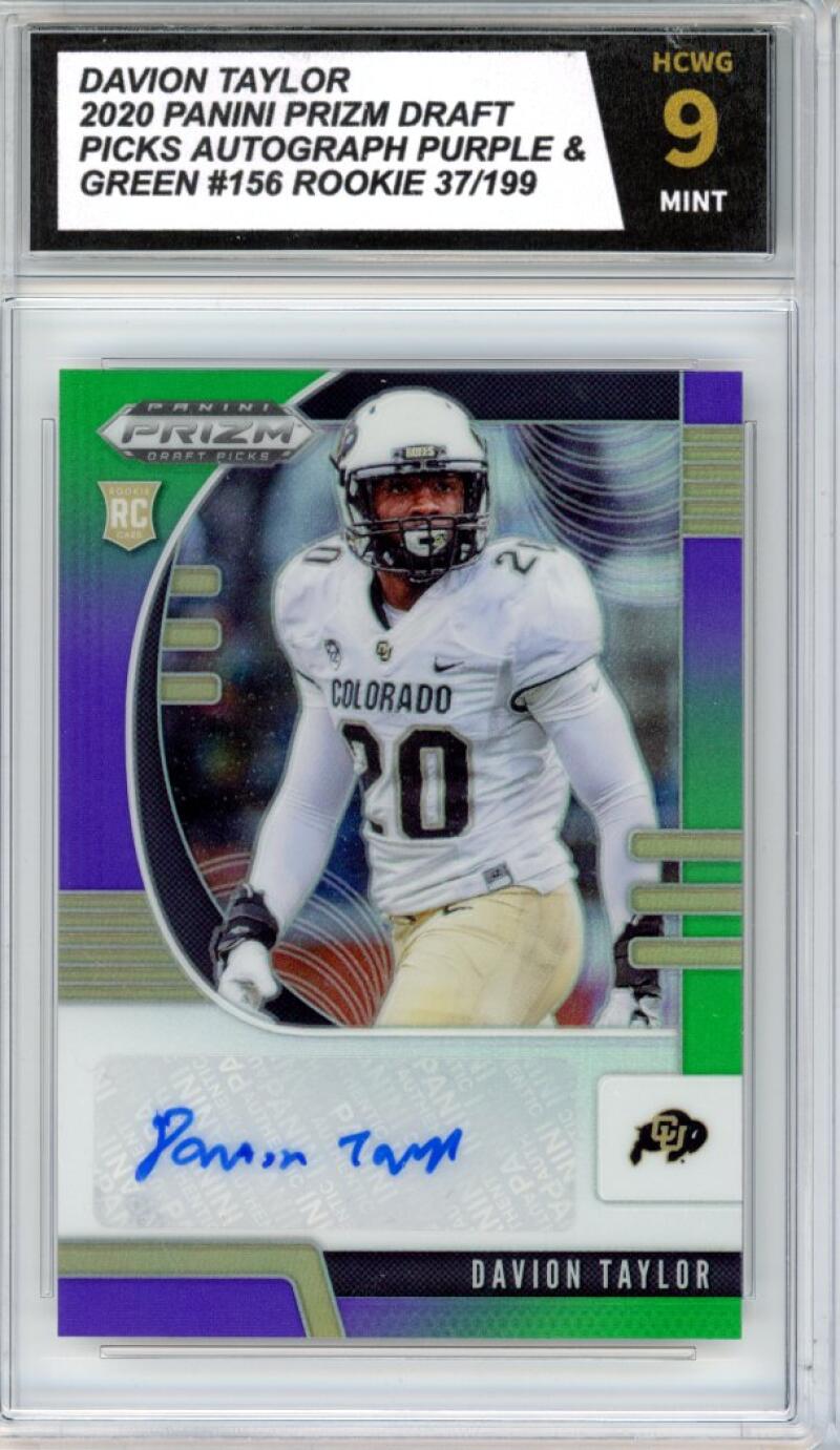 2020 Prizm Draft Picks Autograph Purple Green Davion Taylor 37/199 RC HCWG 9 Image 1
