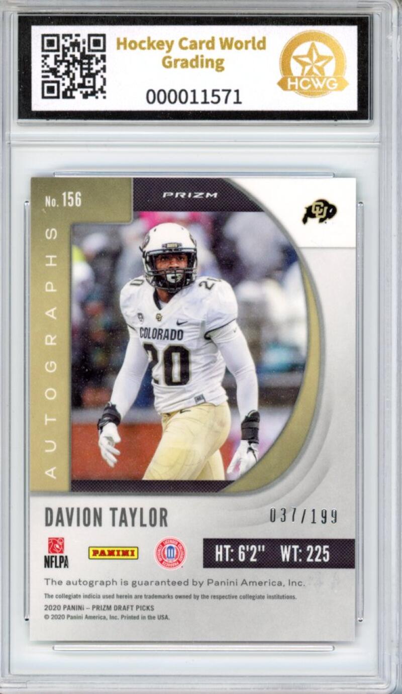 2020 Prizm Draft Picks Autograph Purple Green Davion Taylor 37/199 RC HCWG 9 Image 2
