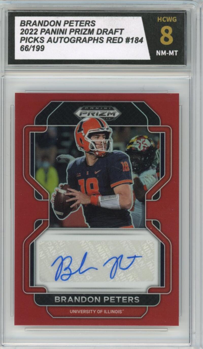 2022 Prizm Draft Picks Autograph Red #184 Brandon Peters 66/199 HCWG 8 Image 1