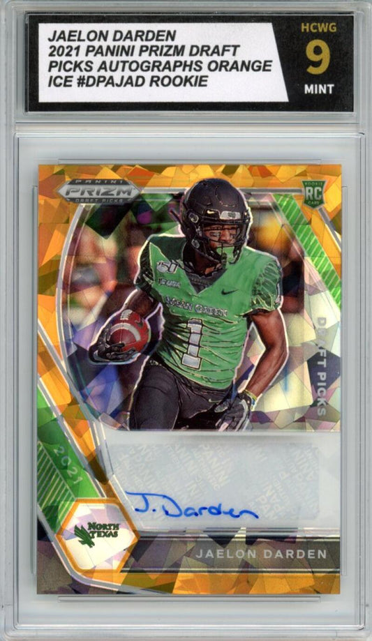 2021 Panini Prizm Draft Picks Autographs Orange Ice Jaelon Darden Rookie HCWG 9 Image 1