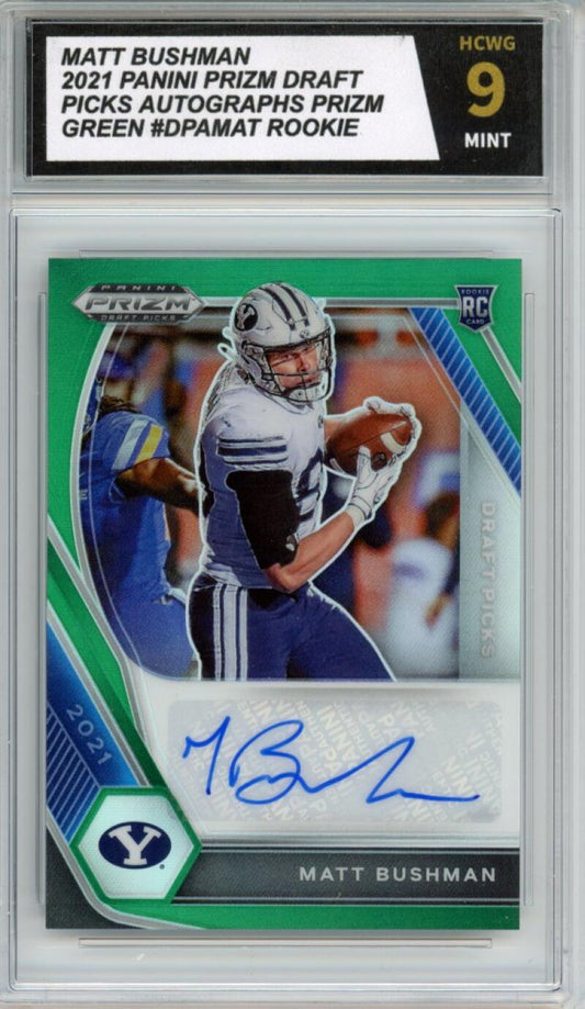 2021 Panini Prizm Draft Picks Autographs Prizm Green Matt Bushman Rookie HCWG 9 Image 1