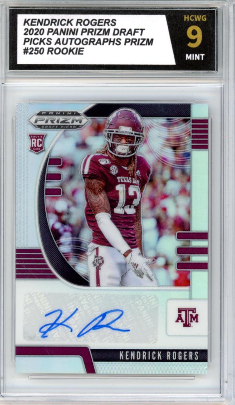 2020 Panini Prizm Draft Picks Autographs Prizm #250 Kendrick Rogers Rookie HCWG 9 Image 1