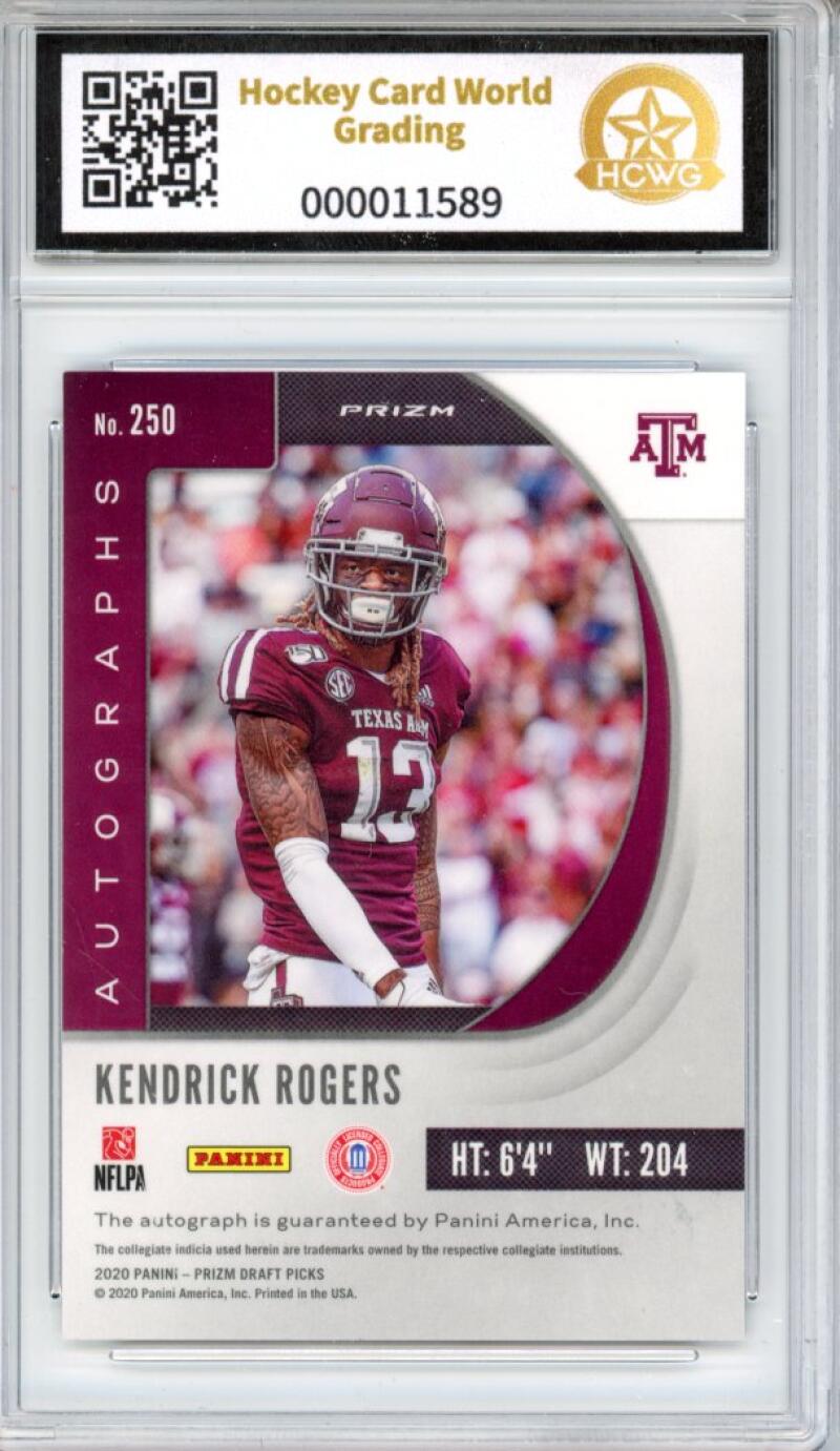 2020 Panini Prizm Draft Picks Autographs Prizm #250 Kendrick Rogers Rookie HCWG 9 Image 2