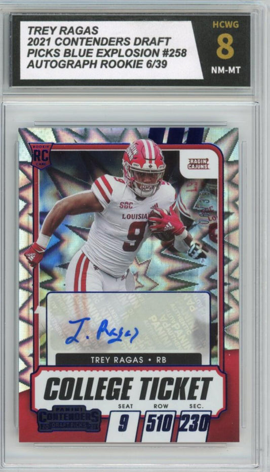 2021 Contenders Draft Picks Blue Explosion Trey Ragas Auto RC 6/39 HCWG 8 Image 1