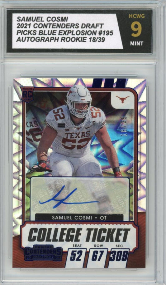 2021 Contenders Draft Picks Blue Explosion Samuel Cosmi Auto RC 18/39 HCWG 9 Image 1