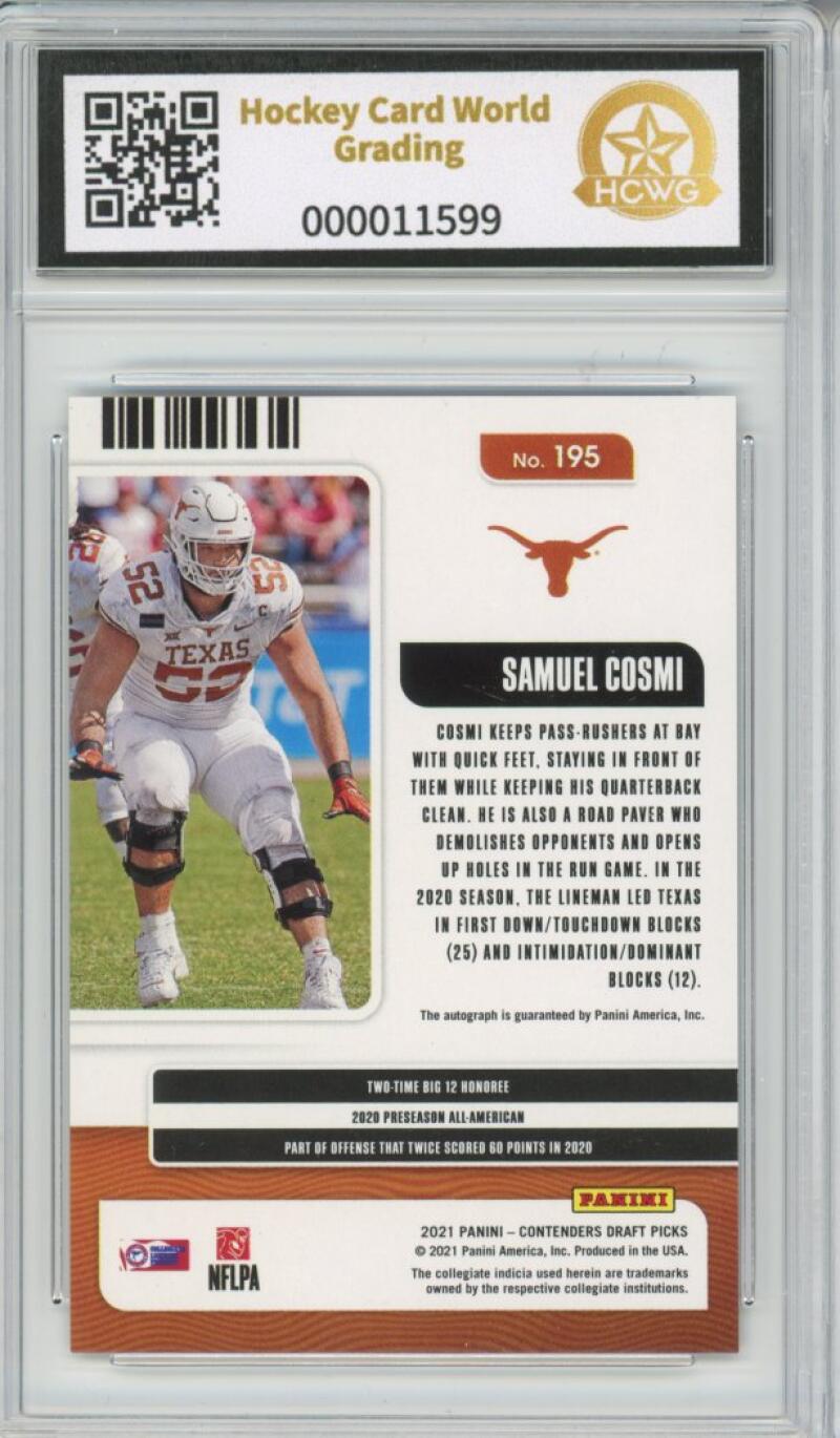 2021 Contenders Draft Picks Blue Explosion Samuel Cosmi Auto RC 18/39 HCWG 9 Image 2