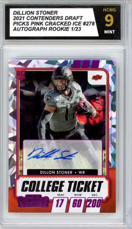 2021 Contenders Draft Picks Pink Cracked Ice Dillon Stoner Auto RC 1/23 HCWG 9 Image 1