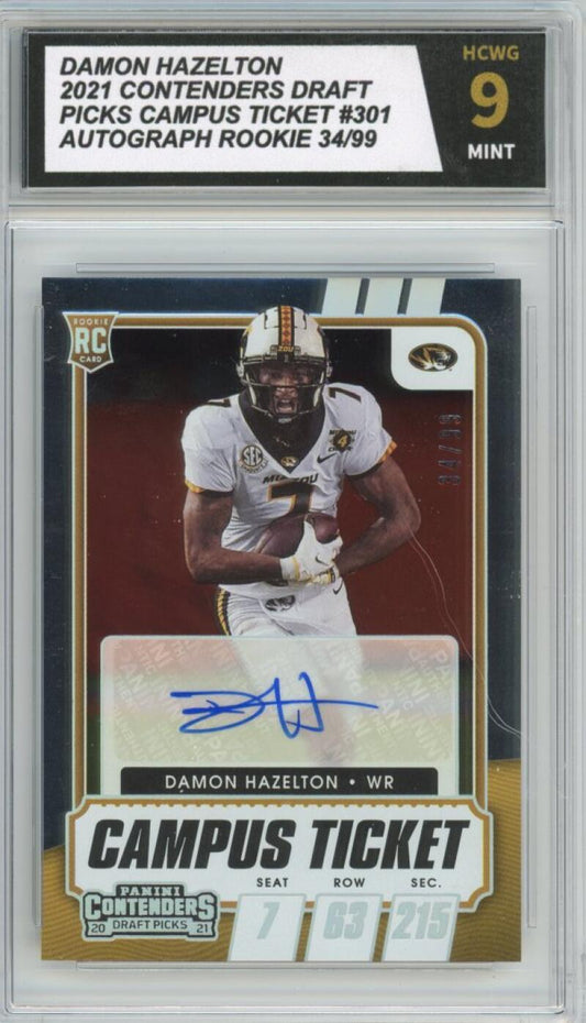 2021 Contenders Draft Picks Campus Ticket Damon Hazelton Auto RC 34/99 HCWG 9 Image 1