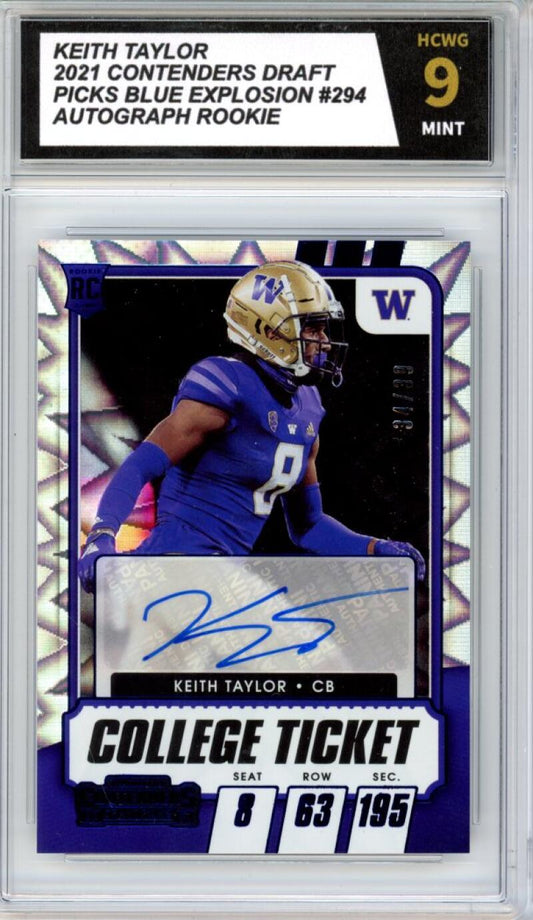 2021 Contenders Draft Picks Blue Explosion Keith Taylor Auto RC 34/39 HCWG 9 Image 1
