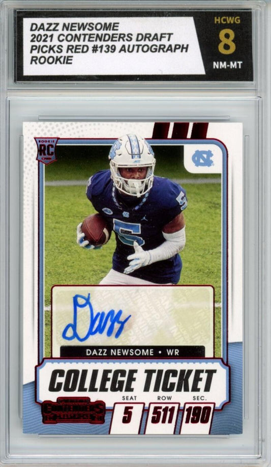 2021 Contenders Draft Picks Red #139 Dazz Newsome Auto Rookie HCWG 8 Image 1