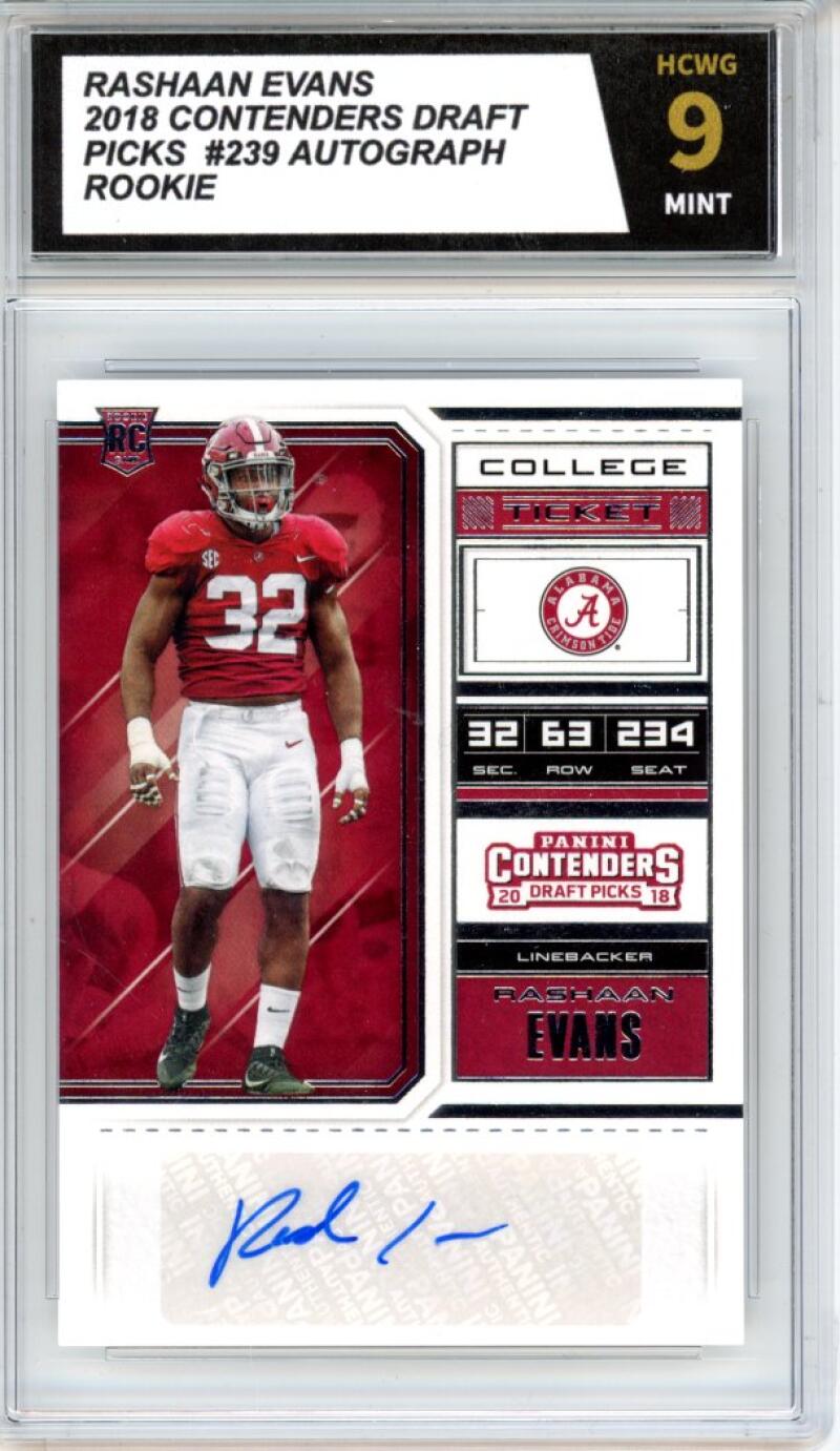 2018 Contenders Draft Picks #239 Rashaan Evans Autograph Rookie HCWG 9 Image 1