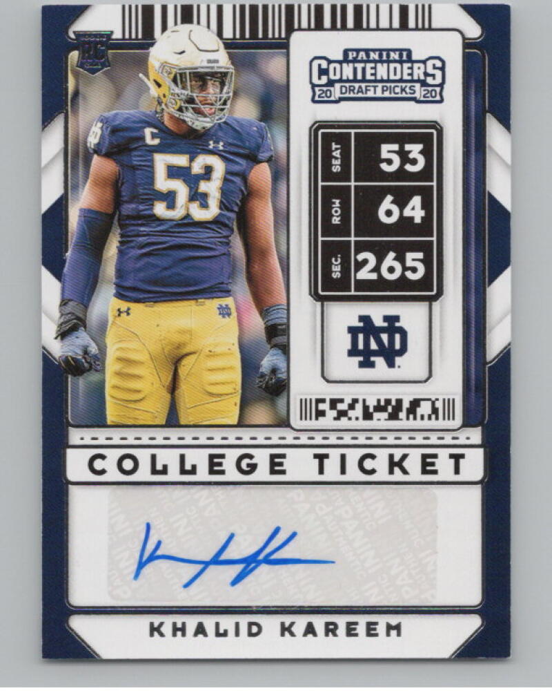 2020 Contenders Draft Picks Ticket #186 Khalid Kareem RC Auto V98664 Image 1