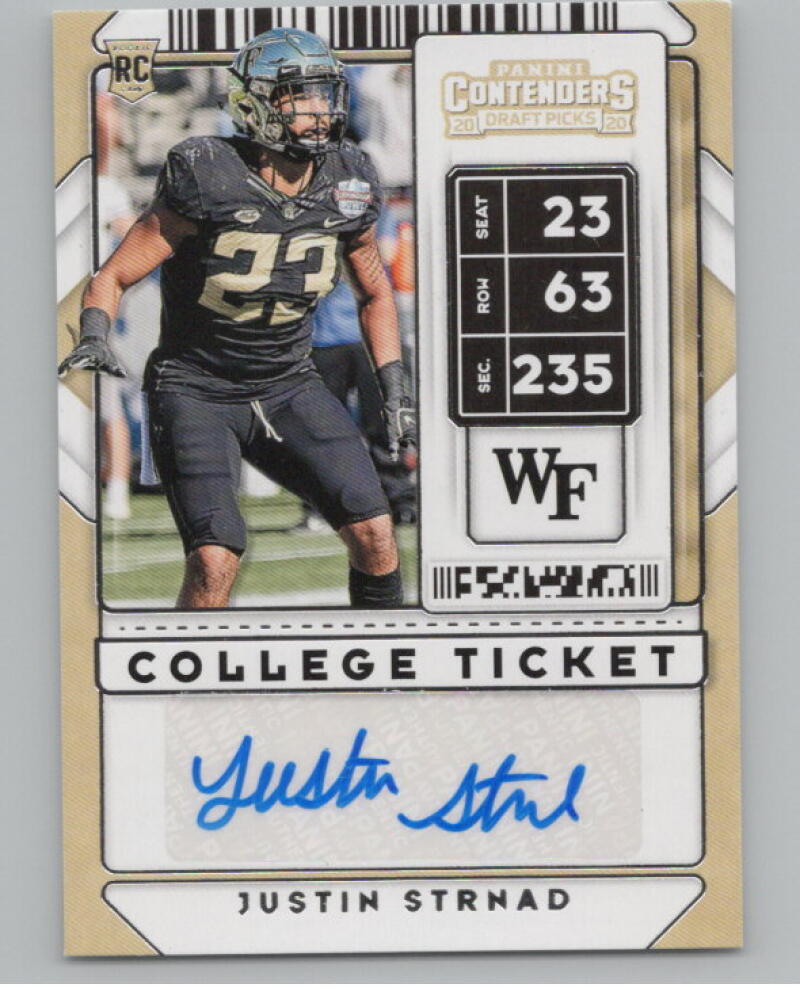 2020 Contenders Draft Picks Ticket #290 Justin Strnad RC Auto V98665 Image 1