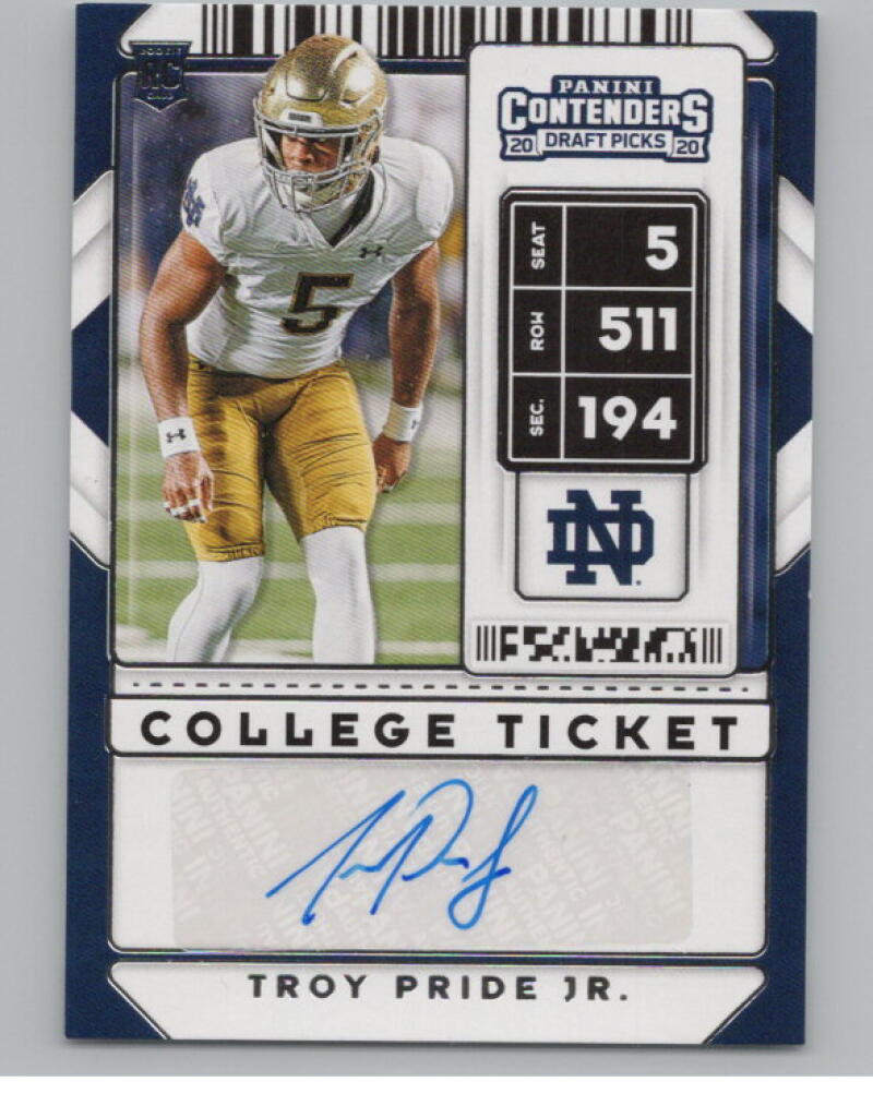 2020 Contenders Draft Picks Ticket #226 Troy Pride Jr. RC Auto Football V98670 Image 1