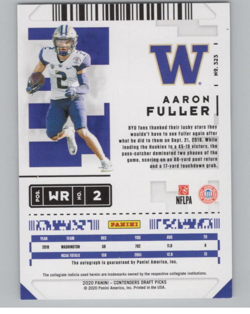 2020 Contenders Draft Picks Ticket #323 Aaron Fuller. RC Auto Football V98672 Image 2