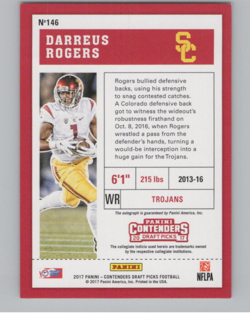 2017 Contenders Draft Picks Bowl Ticket #146B Darreus Rogers 15/99 RC Auto V98673 Image 2
