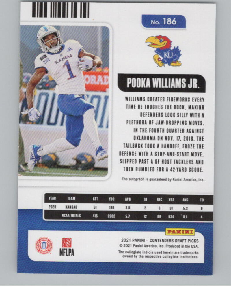 2021 Panini Contenders Draft Picks #186 Pooka Williams Jr. Rookie Auto V98676 Image 2