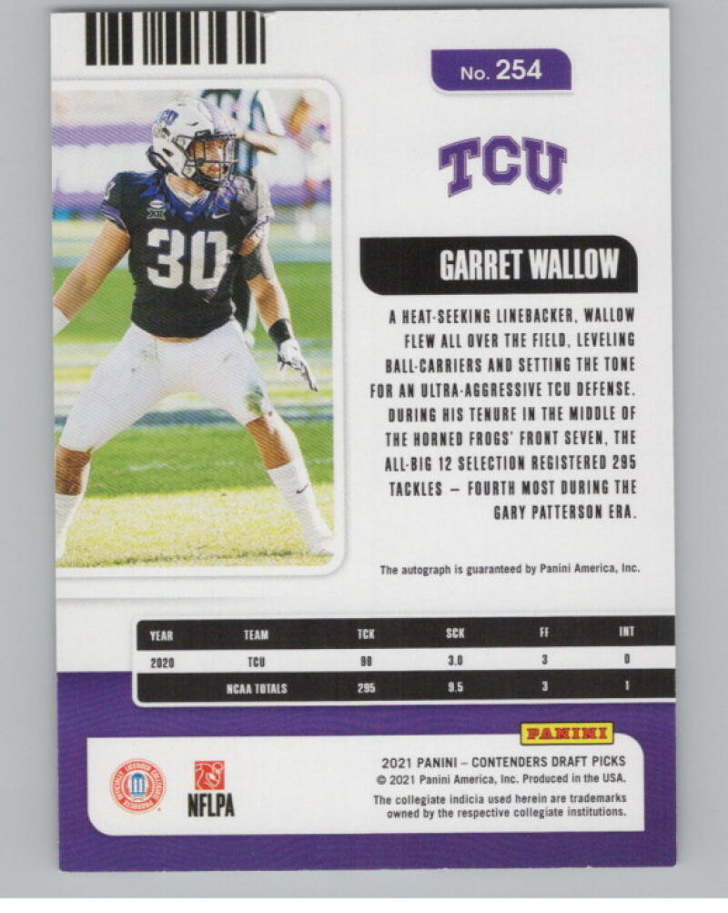 2021 Panini Contenders Draft Picks #254 Garret Wallow Rookie Auto V98677 Image 2