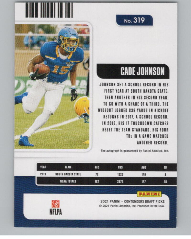 2021 Panini Contenders Draft Picks #319 Cade Johnson Rookie Auto V98681 Image 2