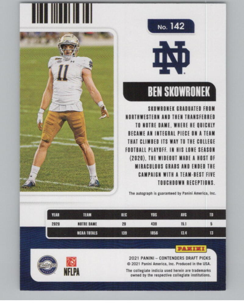 2021 Contenders Draft Picks Ticket Red #142 Ben Skowronek Rookie Auto V98683 Image 2