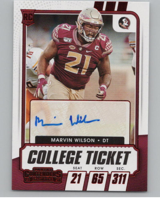 2021 Contenders Draft Picks Ticket Red #167 Marvin Wilson Rookie Auto V98684 Image 1