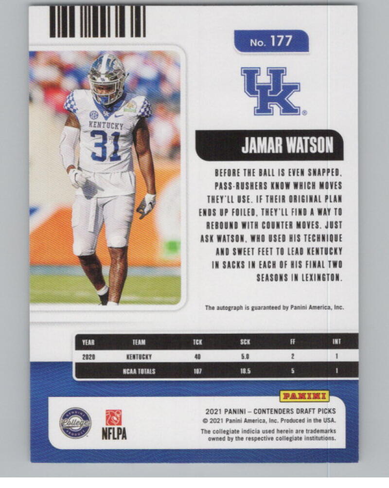 2021 Contenders Draft Picks Ticket Red #177 Jamar Watson Rookie Auto V98687 Image 2