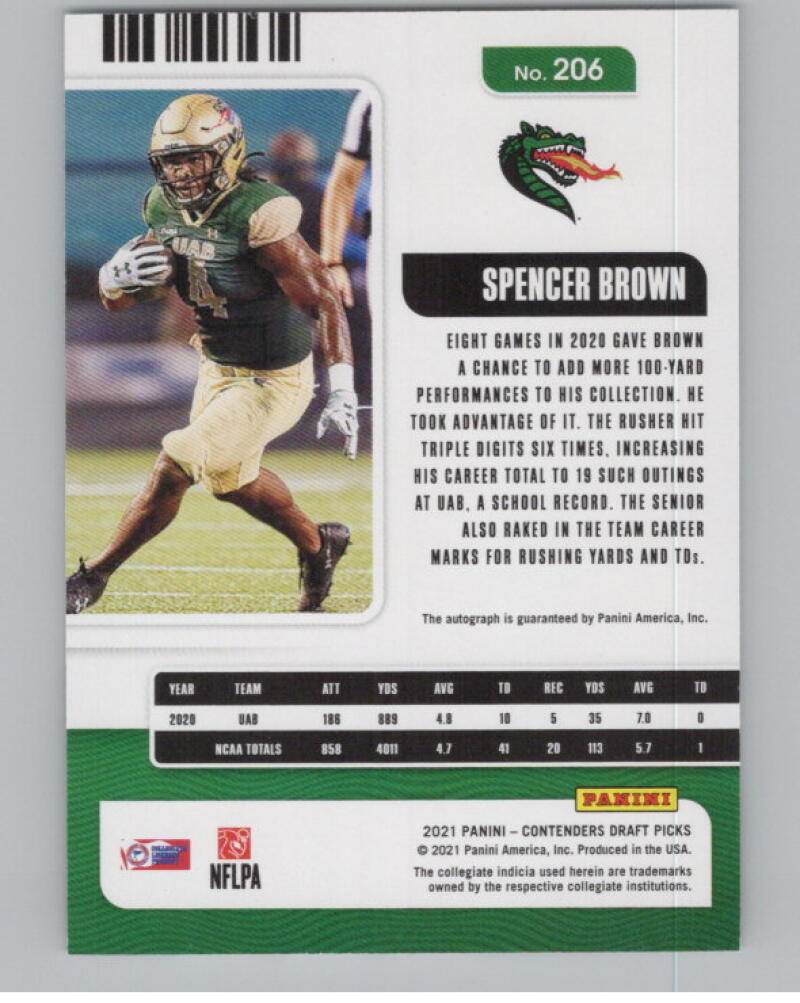 2021 Contenders Draft Picks Ticket Red #206 Spencer Brown Rookie Auto V98688 Image 2