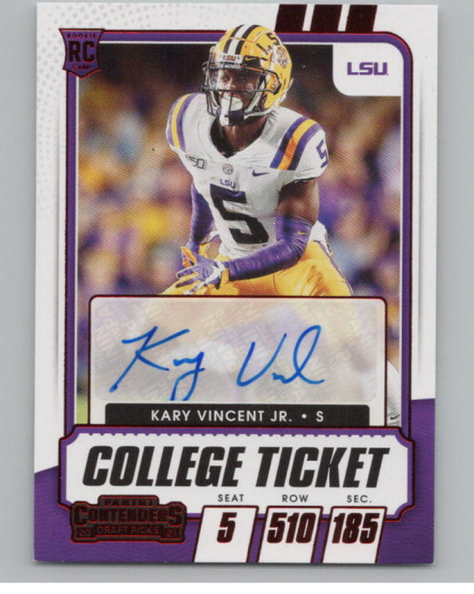 2021 Contenders Draft Picks Ticket Red #259 Kary Vincent Jr. Rookie Auto V98690 Image 1