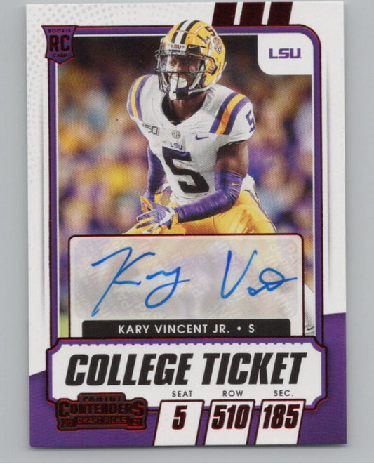 2021 Contenders Draft Picks Ticket Red #259 Kary Vincent Jr. Rookie Auto V98691 Image 1