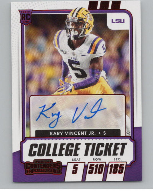 2021 Contenders Draft Picks Ticket Red #259 Kary Vincent Jr. Rookie Auto V98692 Image 1