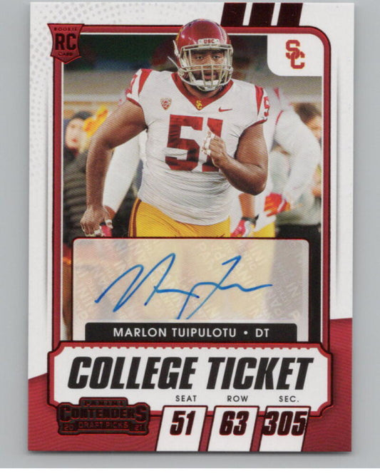 2021 Contenders Draft Picks Ticket Red #269 Marlon Tuipulotu. Rookie Auto V98693 Image 1