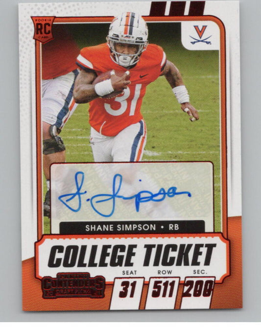 2021 Contenders Draft Picks Ticket Red #322 Shane Simpson Rookie Auto V98697 Image 1