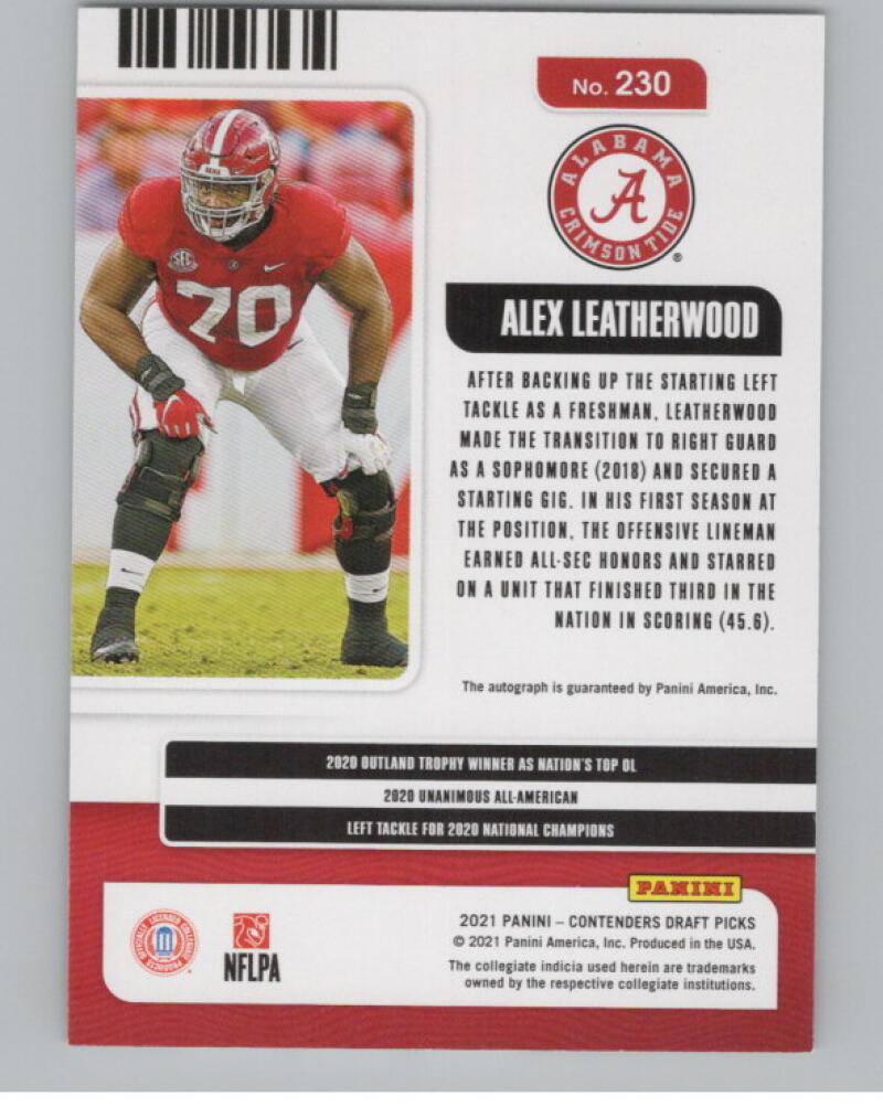 2021 Contenders Draft Picks Green #230 Alex Leatherwood 11/49 Rookie Auto V98698 Image 2