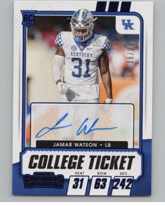2021 Contenders Draft Picks Blue #177 Jamar Watson 38/99 Rookie Auto V98699 Image 1