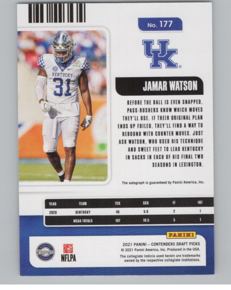 2021 Contenders Draft Picks Blue #177 Jamar Watson 38/99 Rookie Auto V98699 Image 2