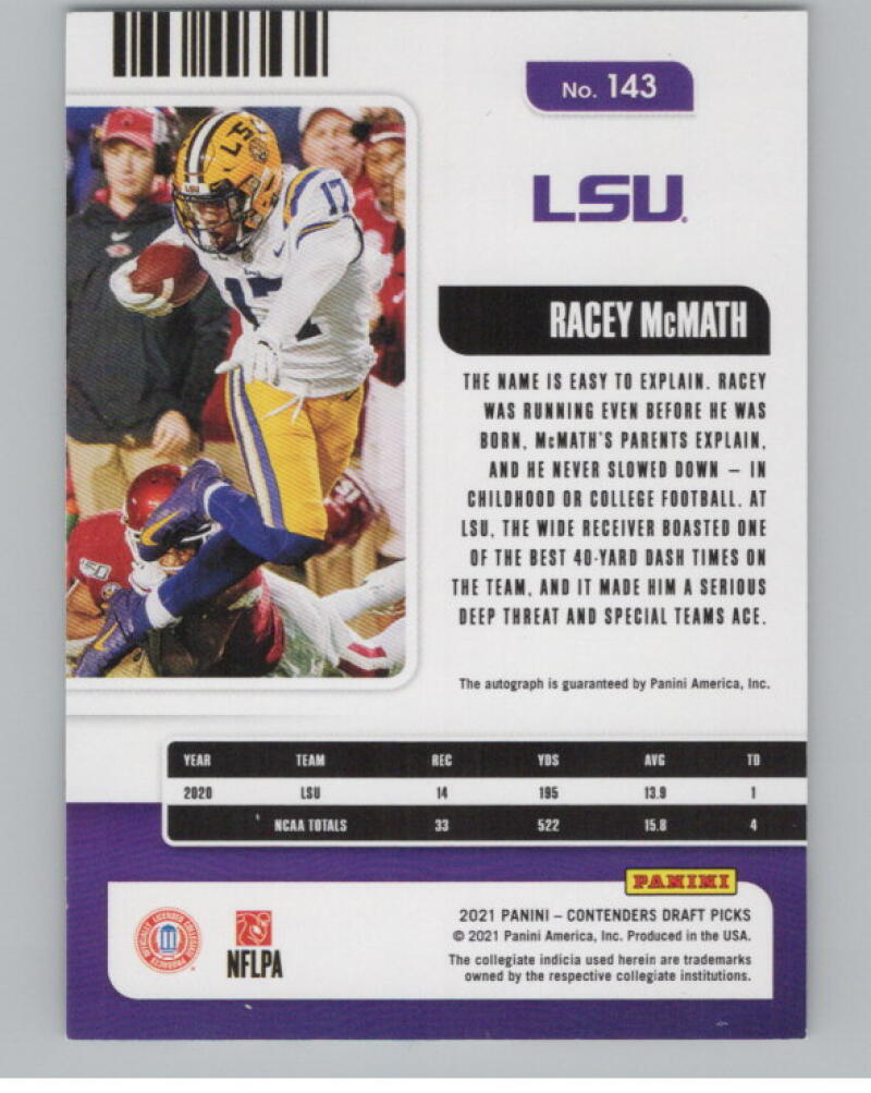2021 Contenders Draft Picks Purple #143 Racey McMath Rookie Auto V98700 Image 2