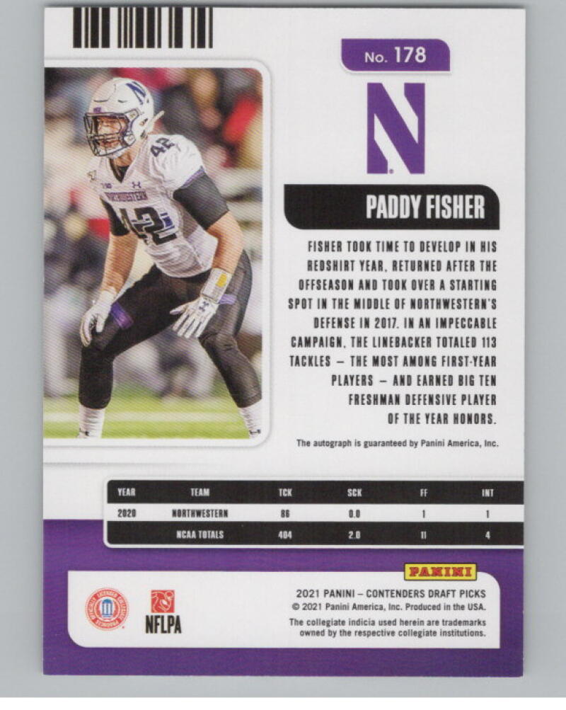 2021 Contenders Draft Picks Purple #178 Paddy Fisher Rookie Auto V98701 Image 2