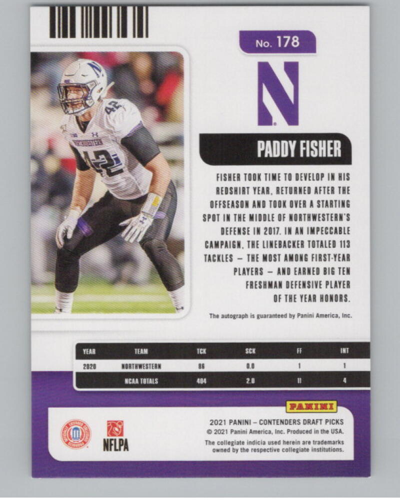 2021 Contenders Draft Picks Red Explosion #178 Paddy Fisher Rookie Auto V98702 Image 2