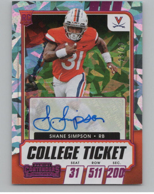 2021 Contenders Draft Picks Pink Cracked Ice #322 Shane Simpson 23/23 RC Auto V98704 Image 1