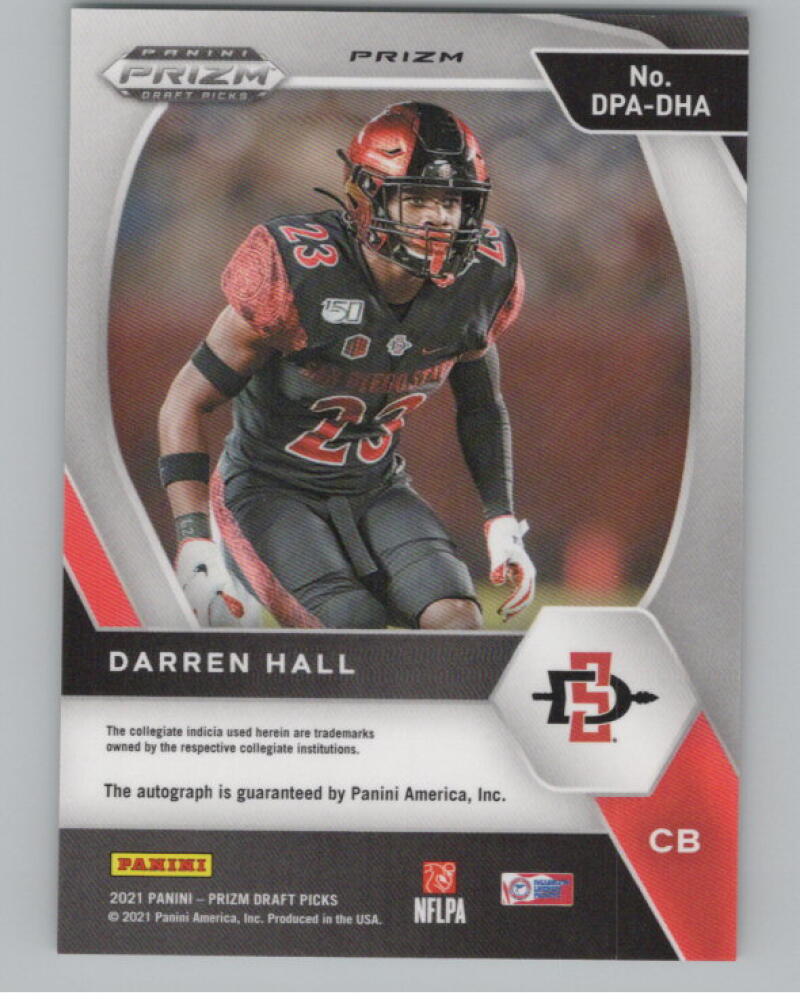 2021 Panini Prizm Draft Picks Autographs Prizms Green #339 Darren Hall RC V98717 Image 2